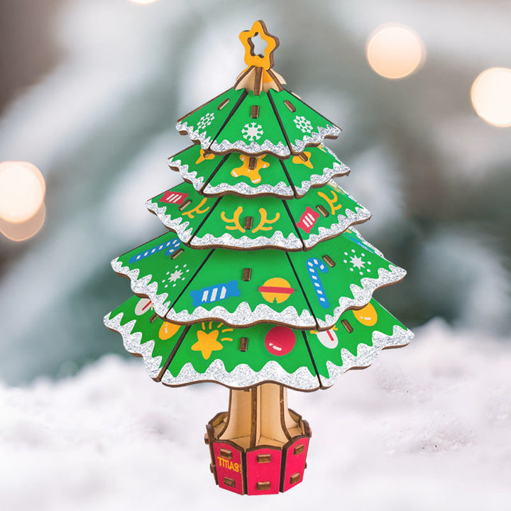 3D Wooden Christmas Tree Puzzle With Festive Display