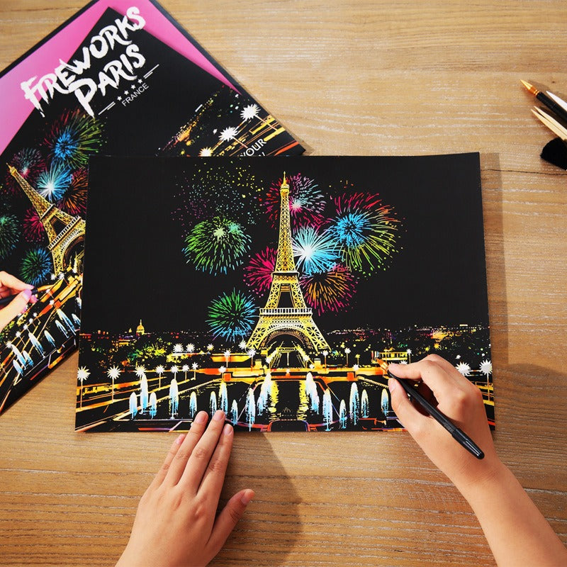 World City Scratch Painting Kit: Colorful Night Art