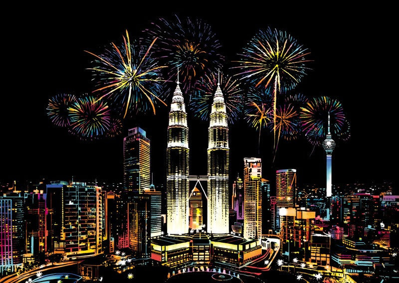 World City Scratch Painting Kit: Colorful Night Art