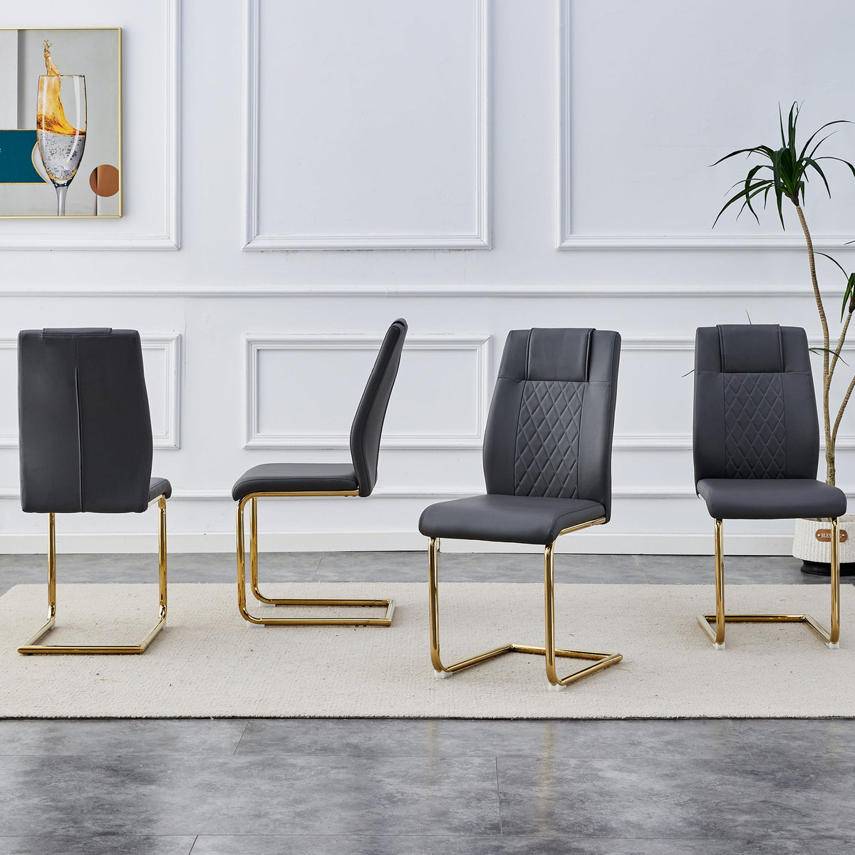 Gray Faux Leather Dining Chair with Gold Metal Legs
