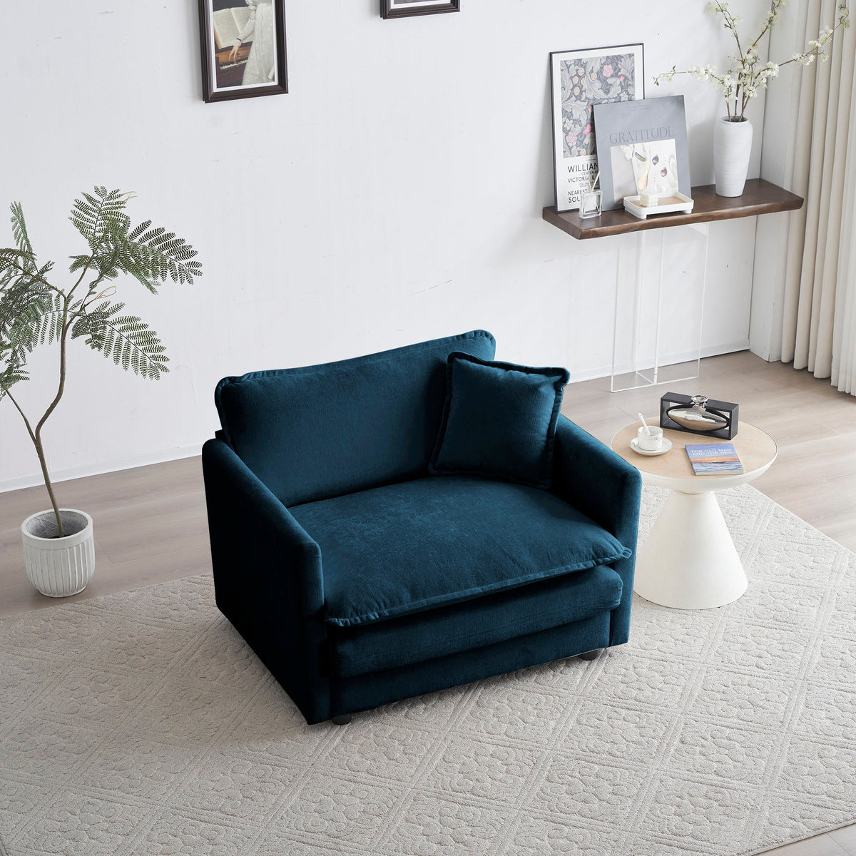 Navy Chenille Reading Armchair for Cozy Living Rooms