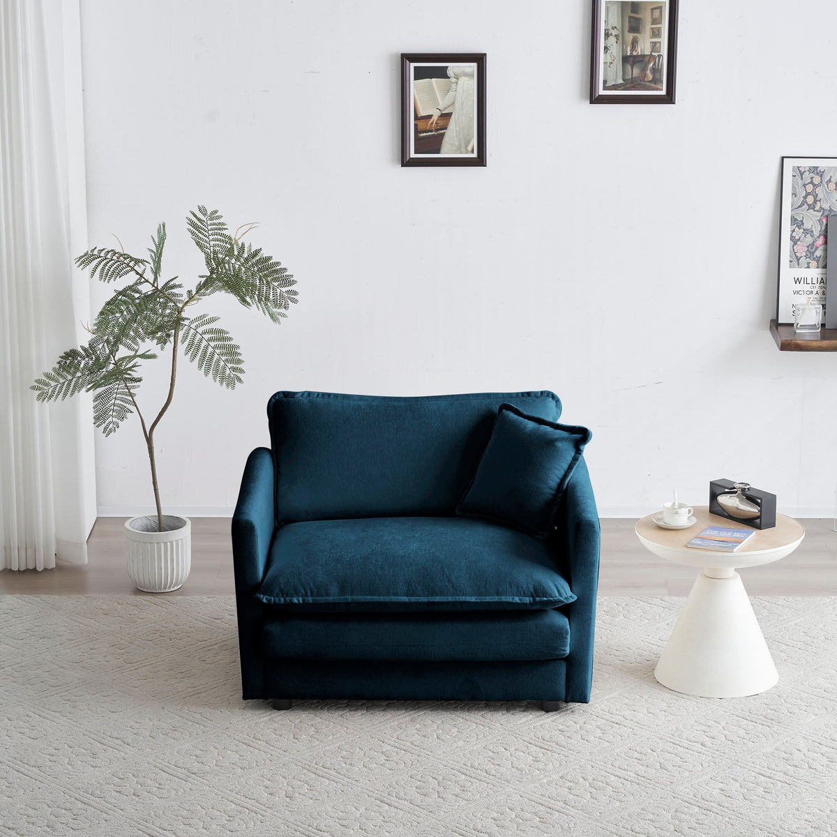 Navy Chenille Reading Armchair for Cozy Living Rooms