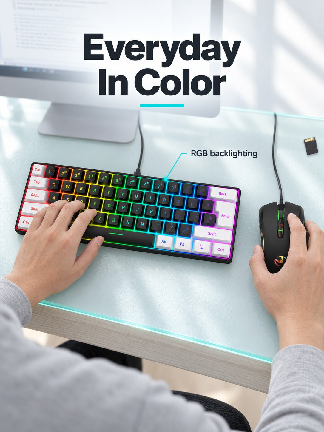 Compact RGB Gaming Keyboard and Mouse Combo, 61 Keys