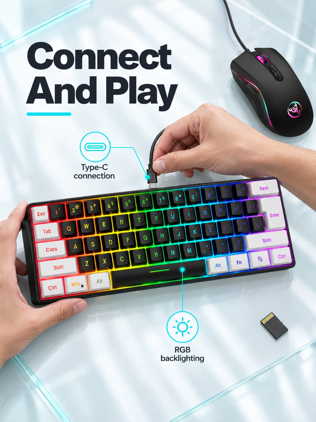 Compact RGB Gaming Keyboard and Mouse Combo, 61 Keys
