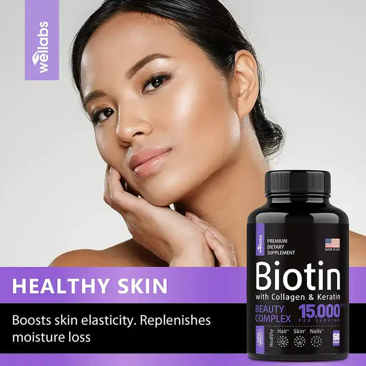 Biotin Capsules 15,000 mcg for Hair, Skin and Nails