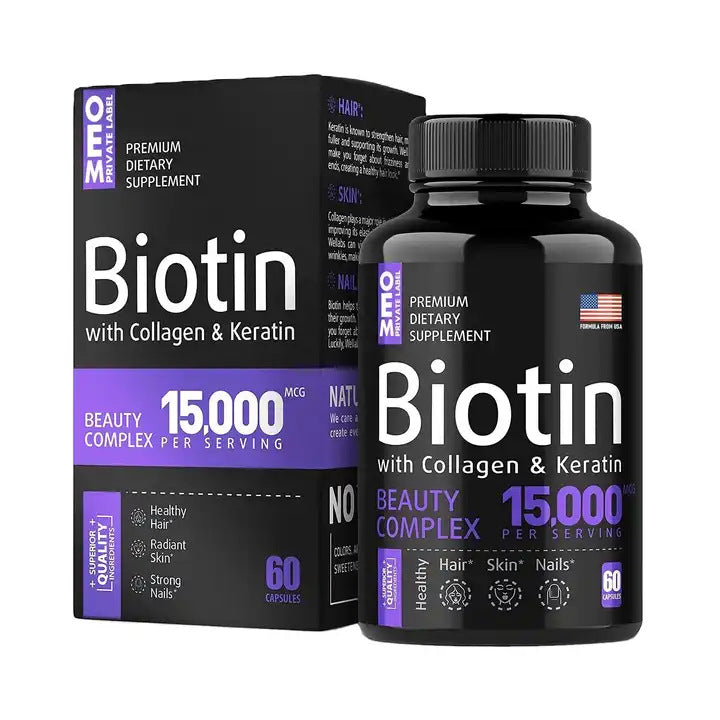 Biotin Capsules 15,000 mcg for Hair, Skin and Nails