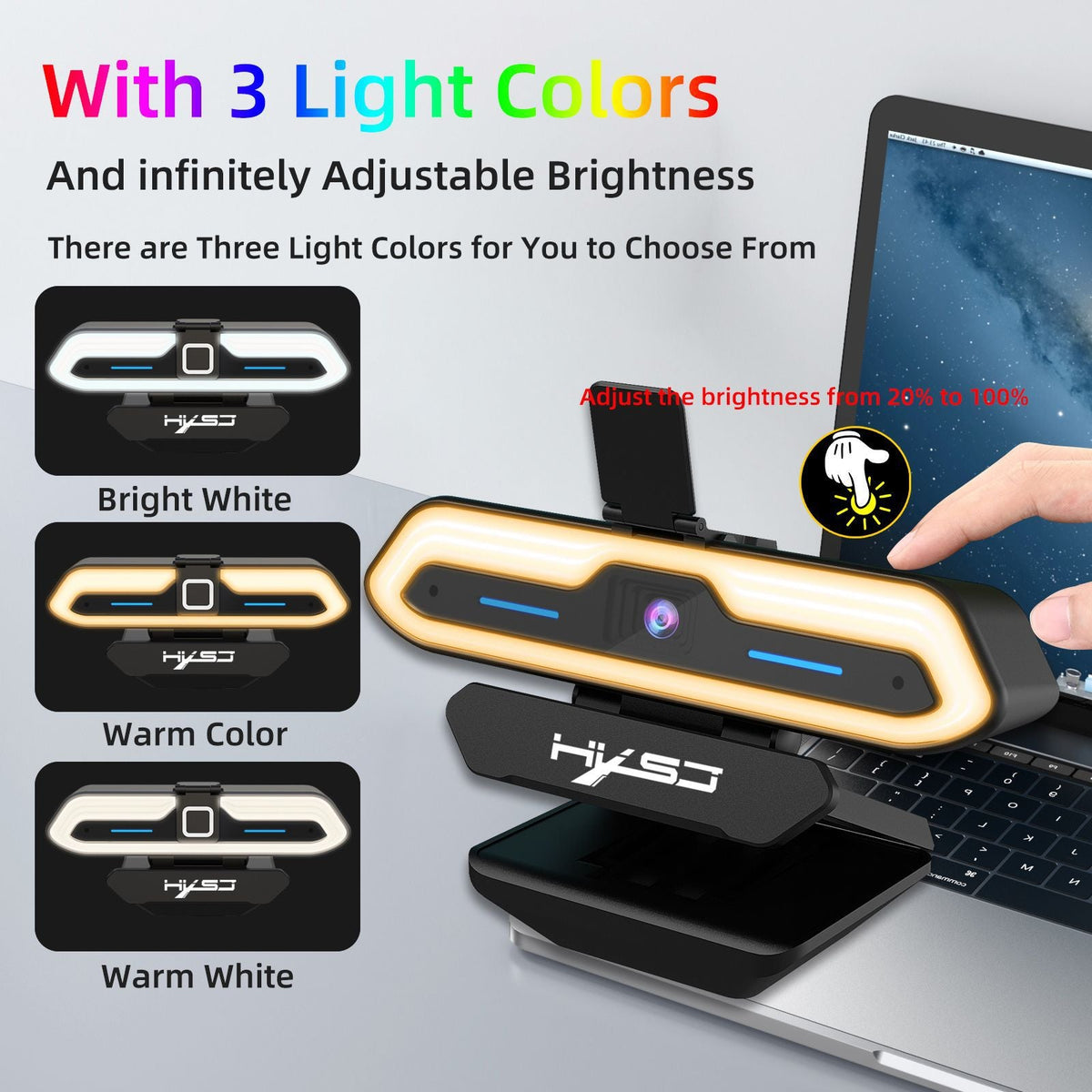Webcam with Ring Light & Dual Noise-Cancelling Mic