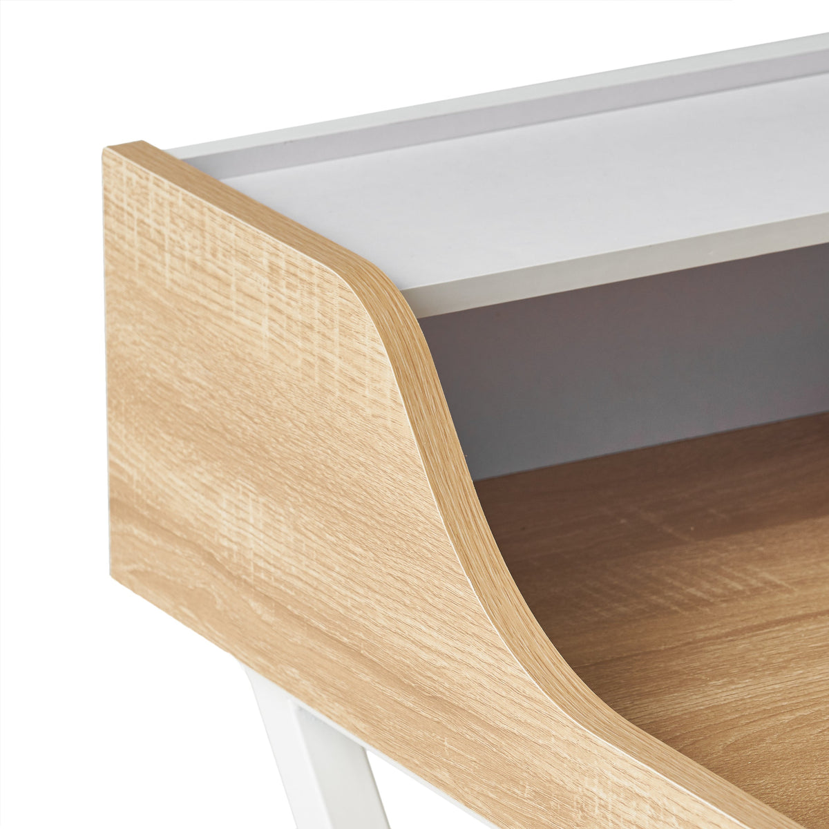 Oak Computer Desk with Shelf Hutch and Metal X-Frame Legs