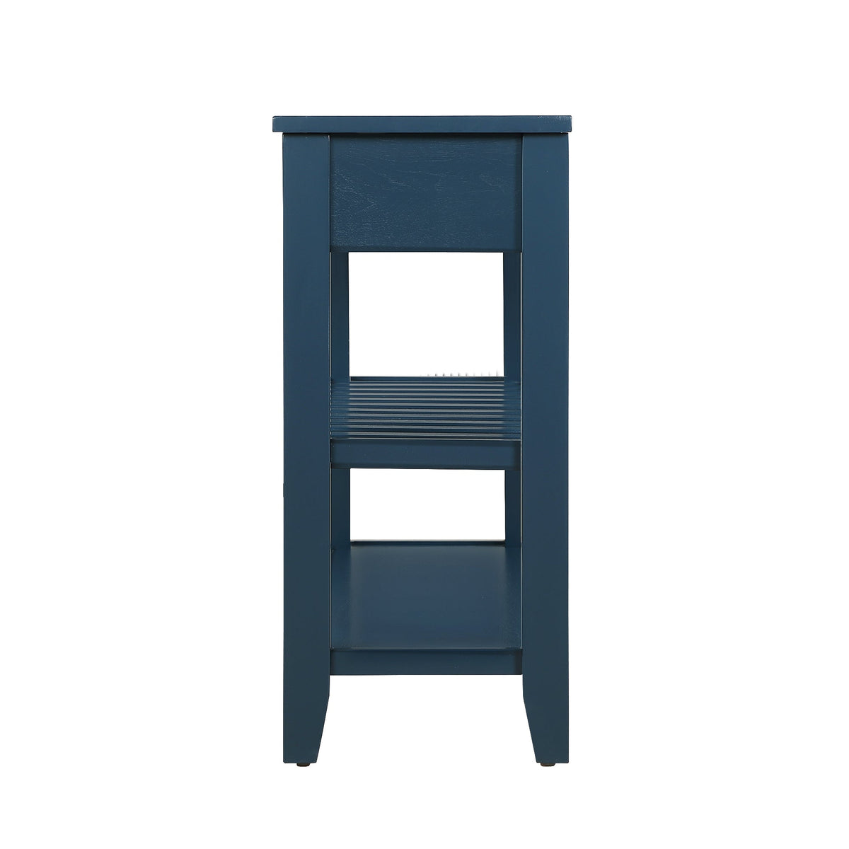 Navy Mid-Century Console Table with Drawers and Shelves