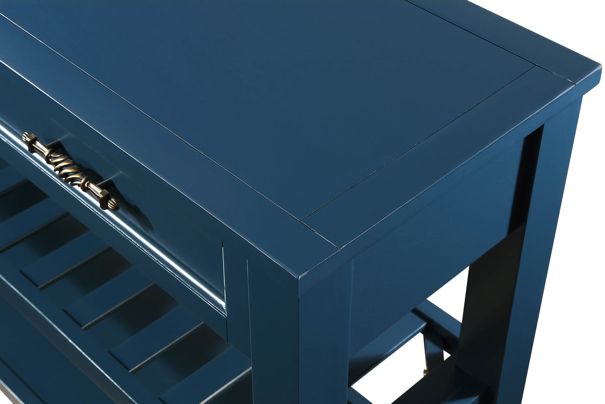 Navy Mid-Century Console Table with Drawers and Shelves