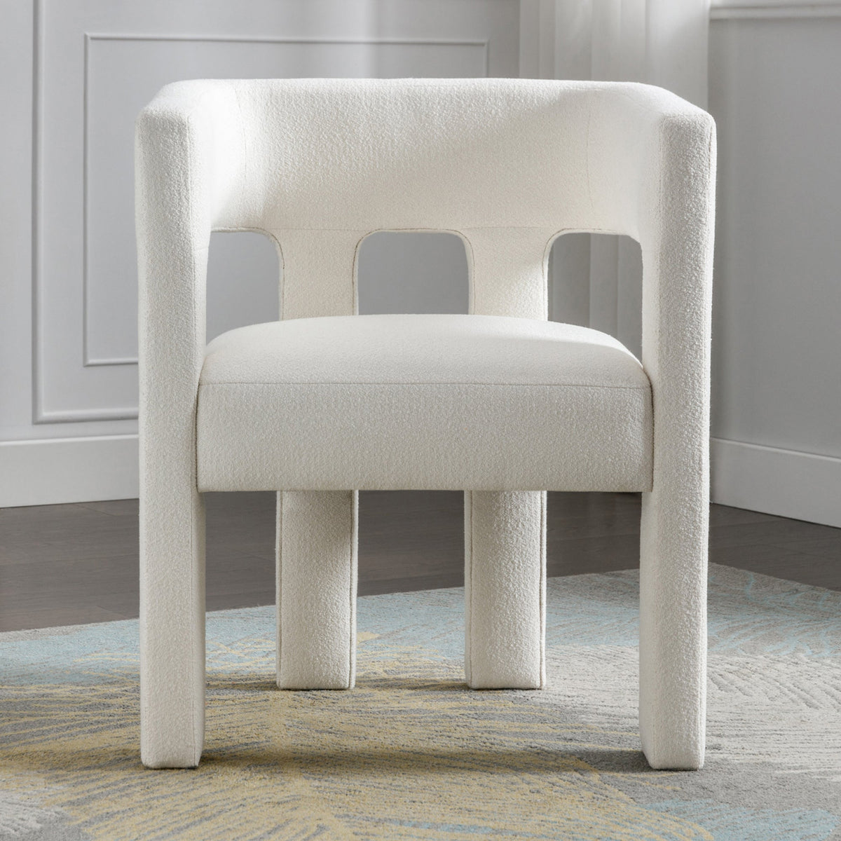 Sculptural Cream Boucle Accent Chair for Living Rooms