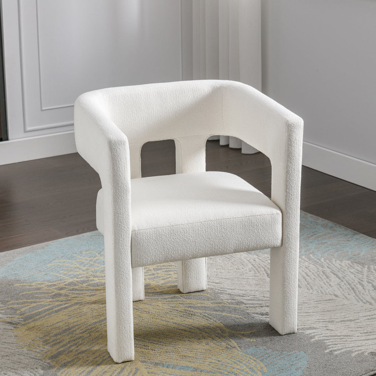 Sculptural Cream Boucle Accent Chair for Living Rooms