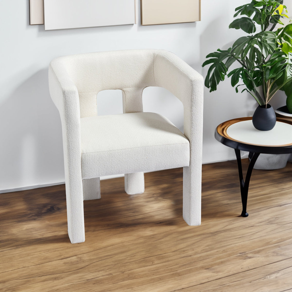 Sculptural Cream Boucle Accent Chair for Living Rooms