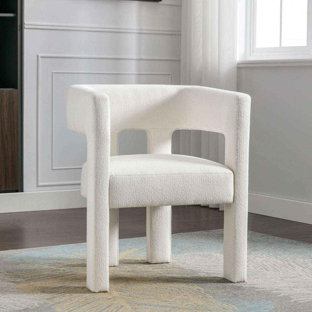 Sculptural Cream Boucle Accent Chair for Living Rooms