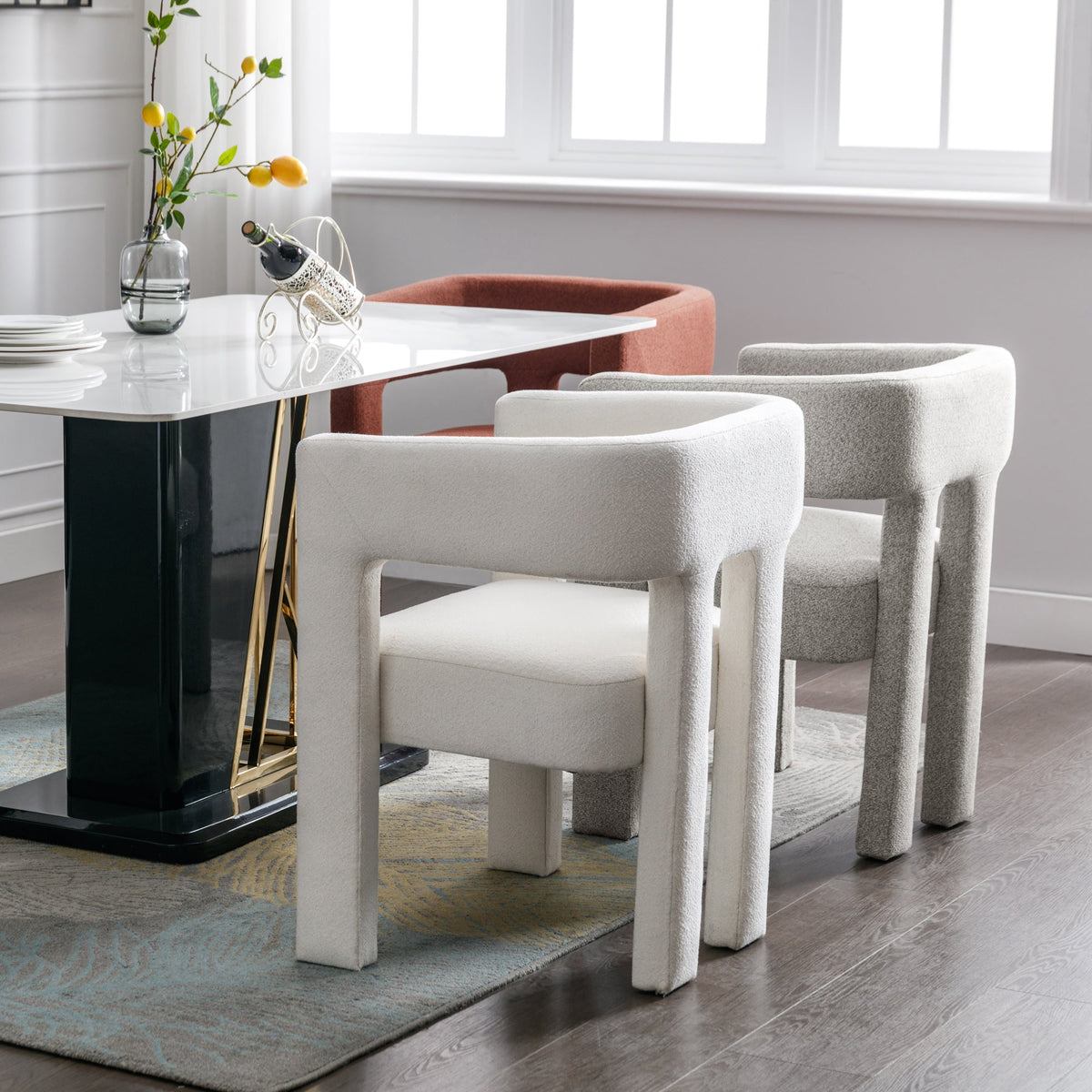Sculptural Cream Boucle Accent Chair for Living Rooms