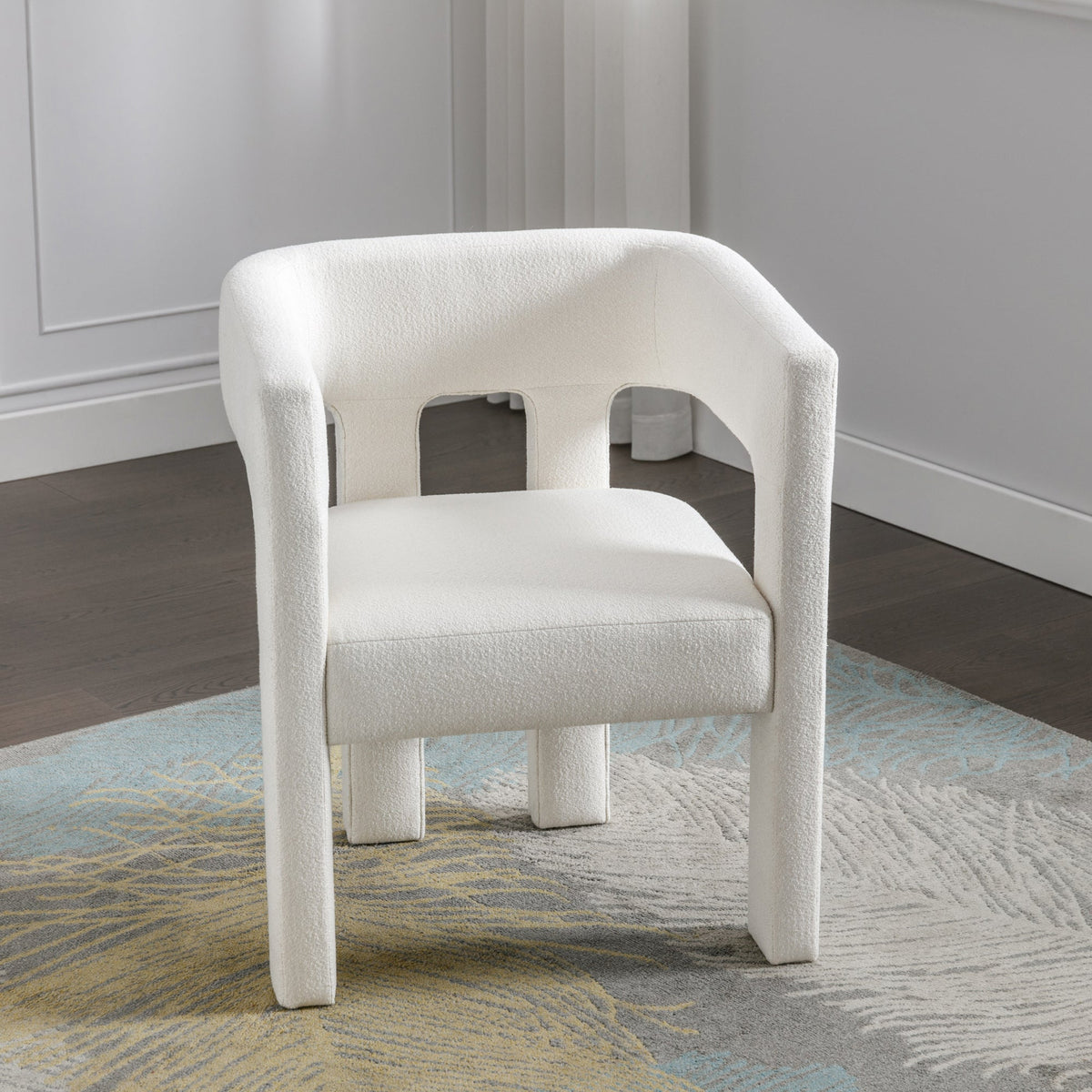 Sculptural Cream Boucle Accent Chair for Living Rooms