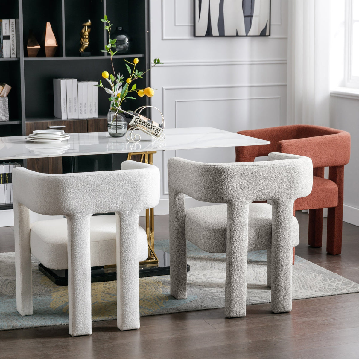 Sculptural Cream Boucle Accent Chair for Living Rooms