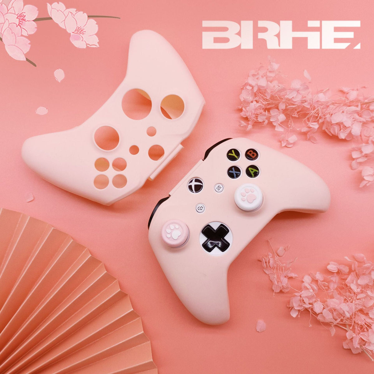 Pink Silicone Xbox Controller Cover with Paw-Print Caps