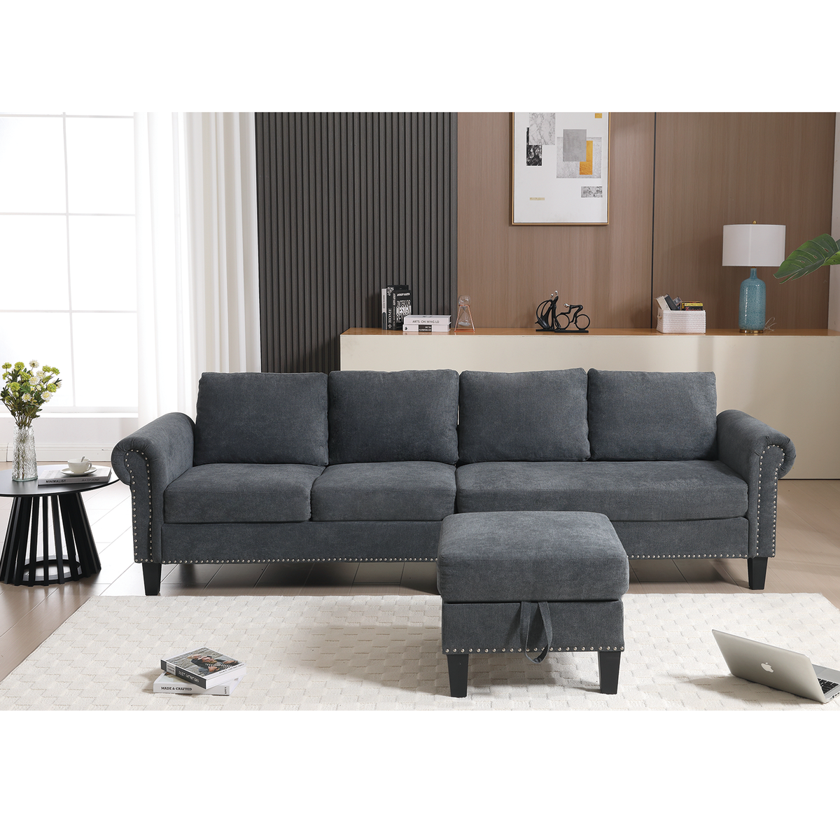 Gray L-Shaped Sectional Sofa with Hidden Storage Chaise