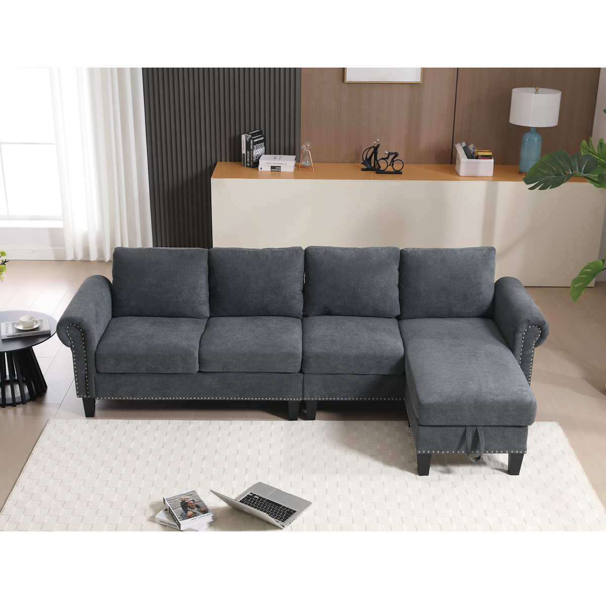 Gray L-Shaped Sectional Sofa with Hidden Storage Chaise