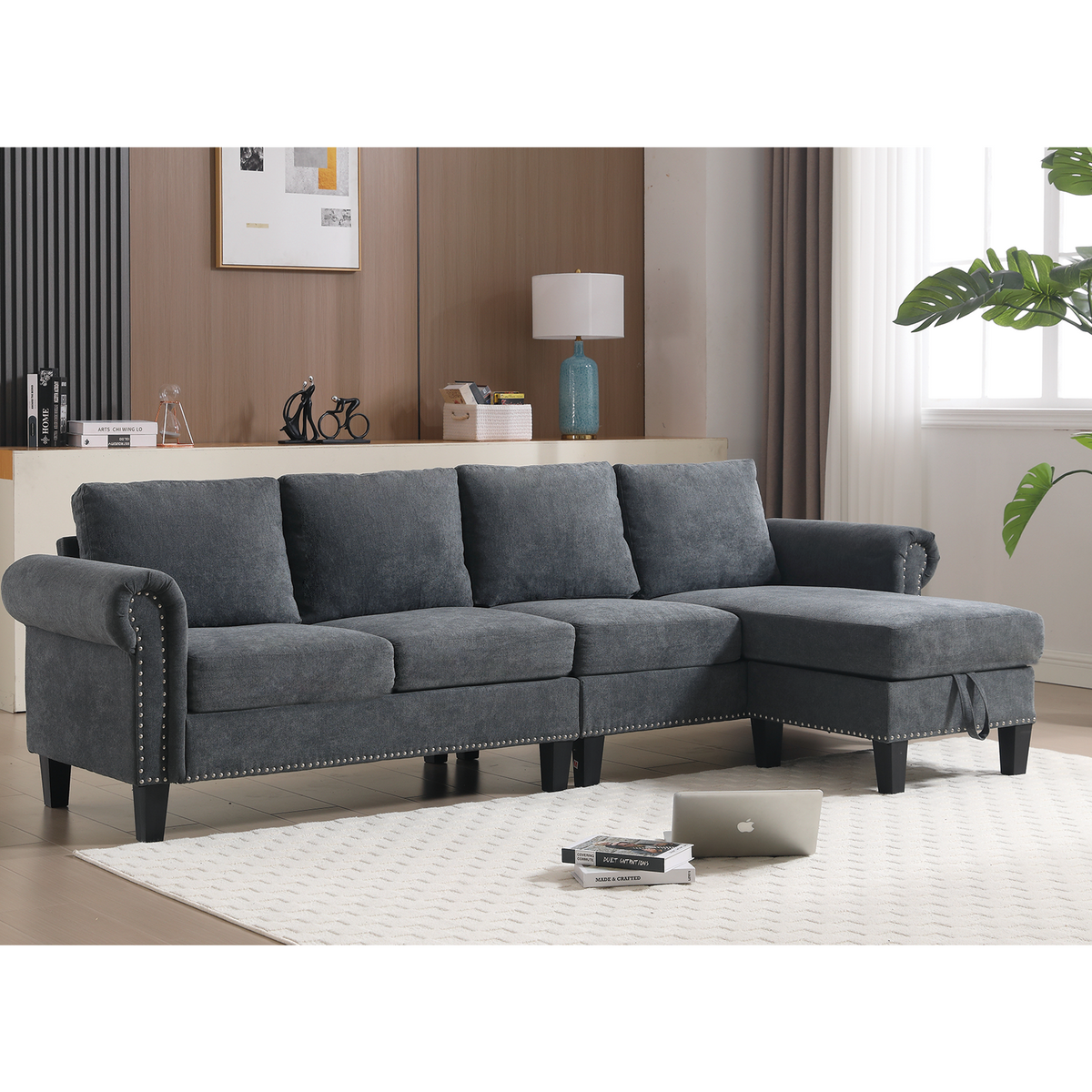 Gray L-Shaped Sectional Sofa with Hidden Storage Chaise