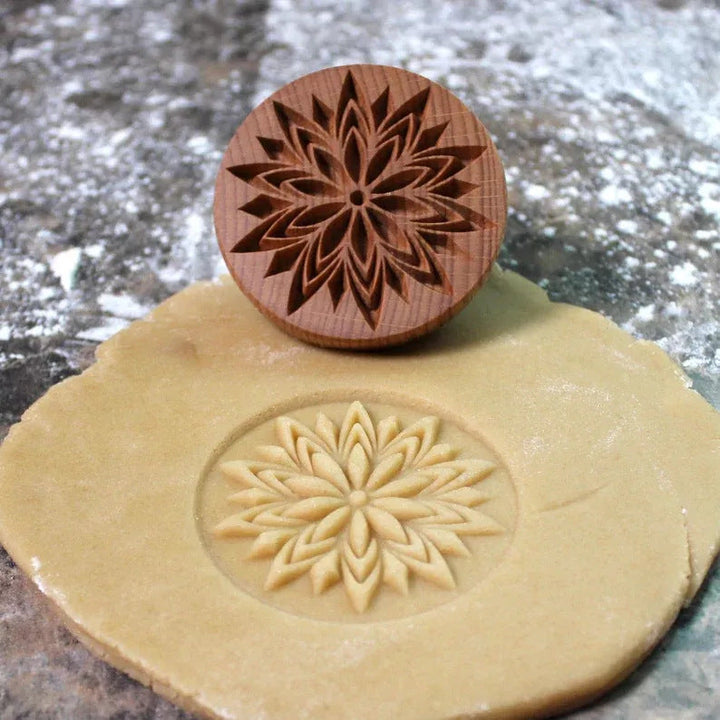 Cookie Stamp Mold in Beech Wood for Embossed Holiday Cookies