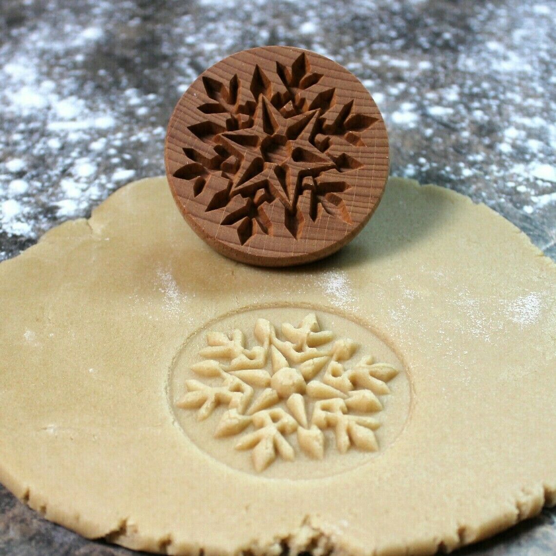 Cookie Stamp Mold in Beech Wood for Embossed Holiday Cookies