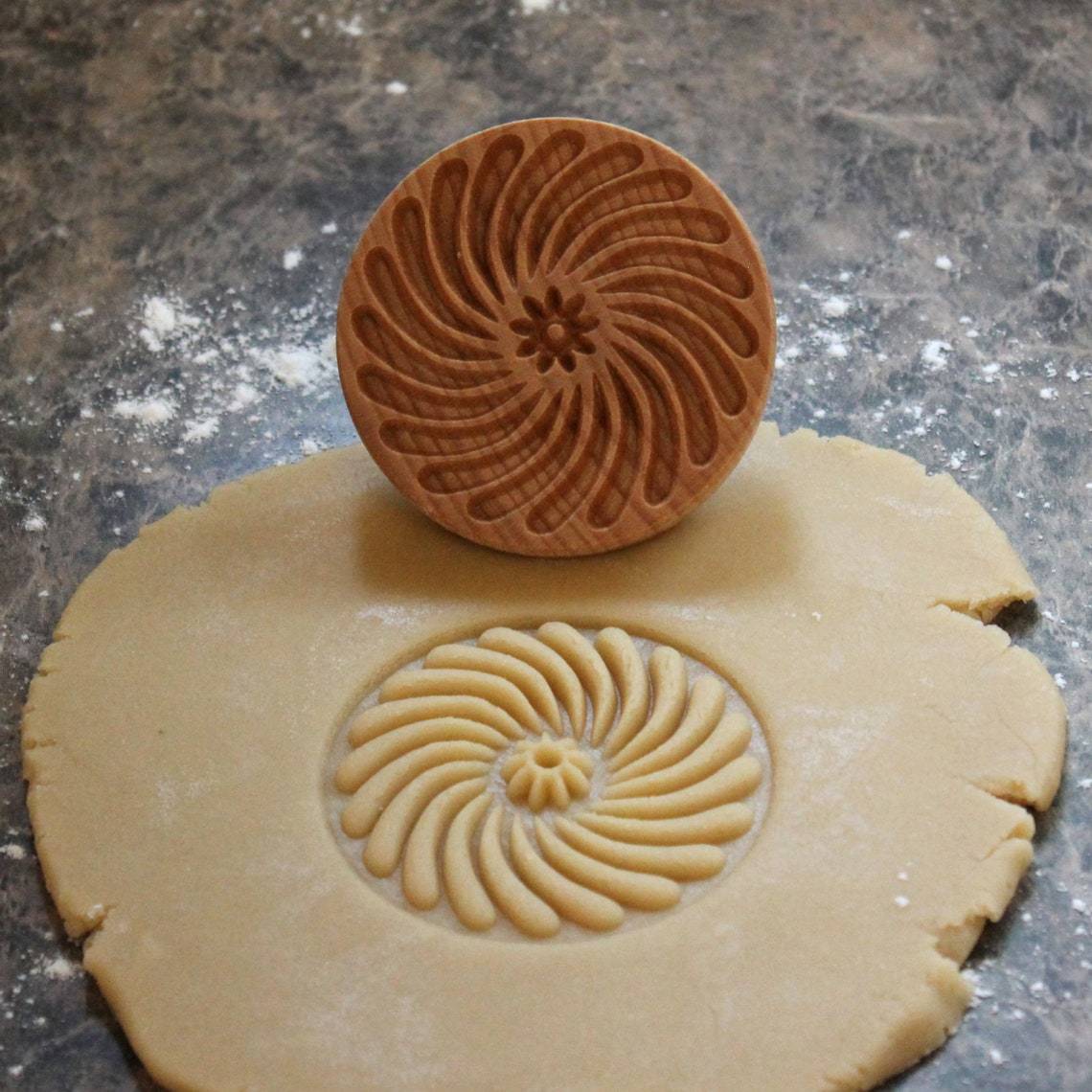 Cookie Stamp Mold in Beech Wood for Embossed Holiday Cookies