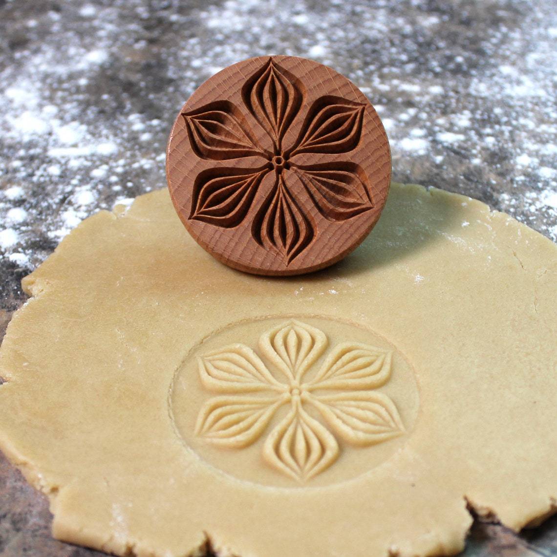 Cookie Stamp Mold in Beech Wood for Embossed Holiday Cookies