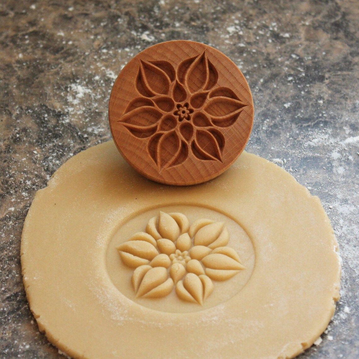 Cookie Stamp Mold in Beech Wood for Embossed Holiday Cookies