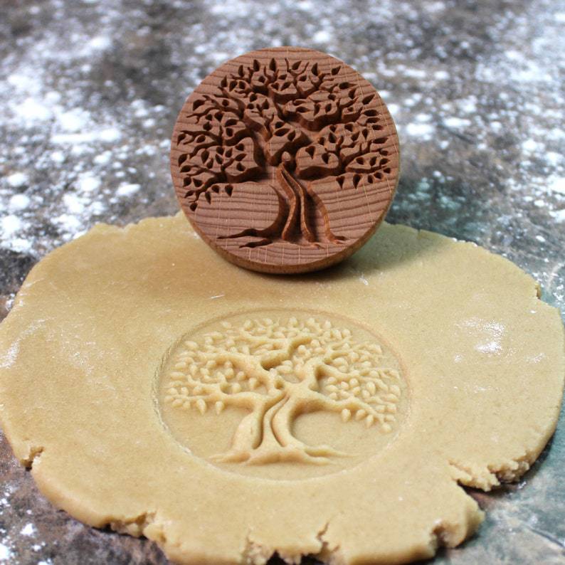Wooden Cookie Stamp Mold with Animal & Plant Designs
