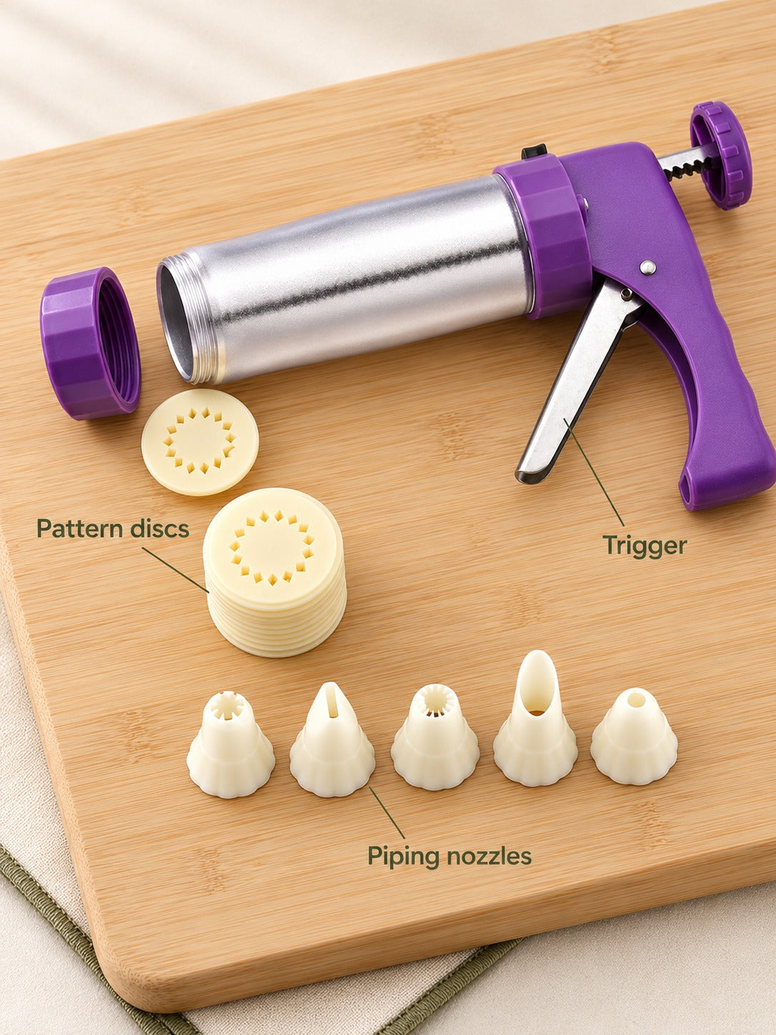 Cookie Press Piping Gun Set with 16 Discs & Nozzles