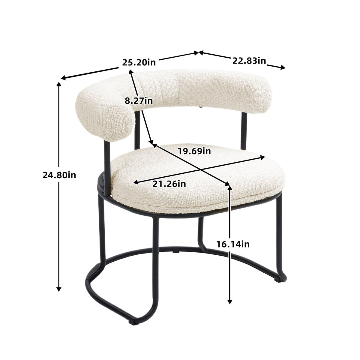 Boucle Dining Chairs Set of 2, Sculptural Curved Backrest