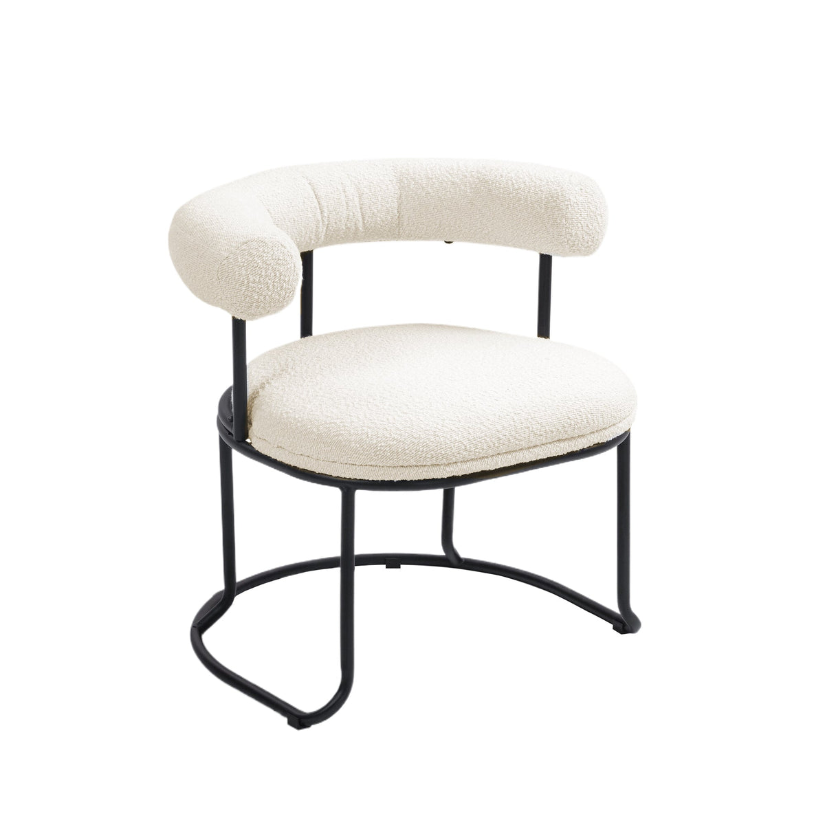 Boucle Dining Chairs Set of 2, Sculptural Curved Backrest