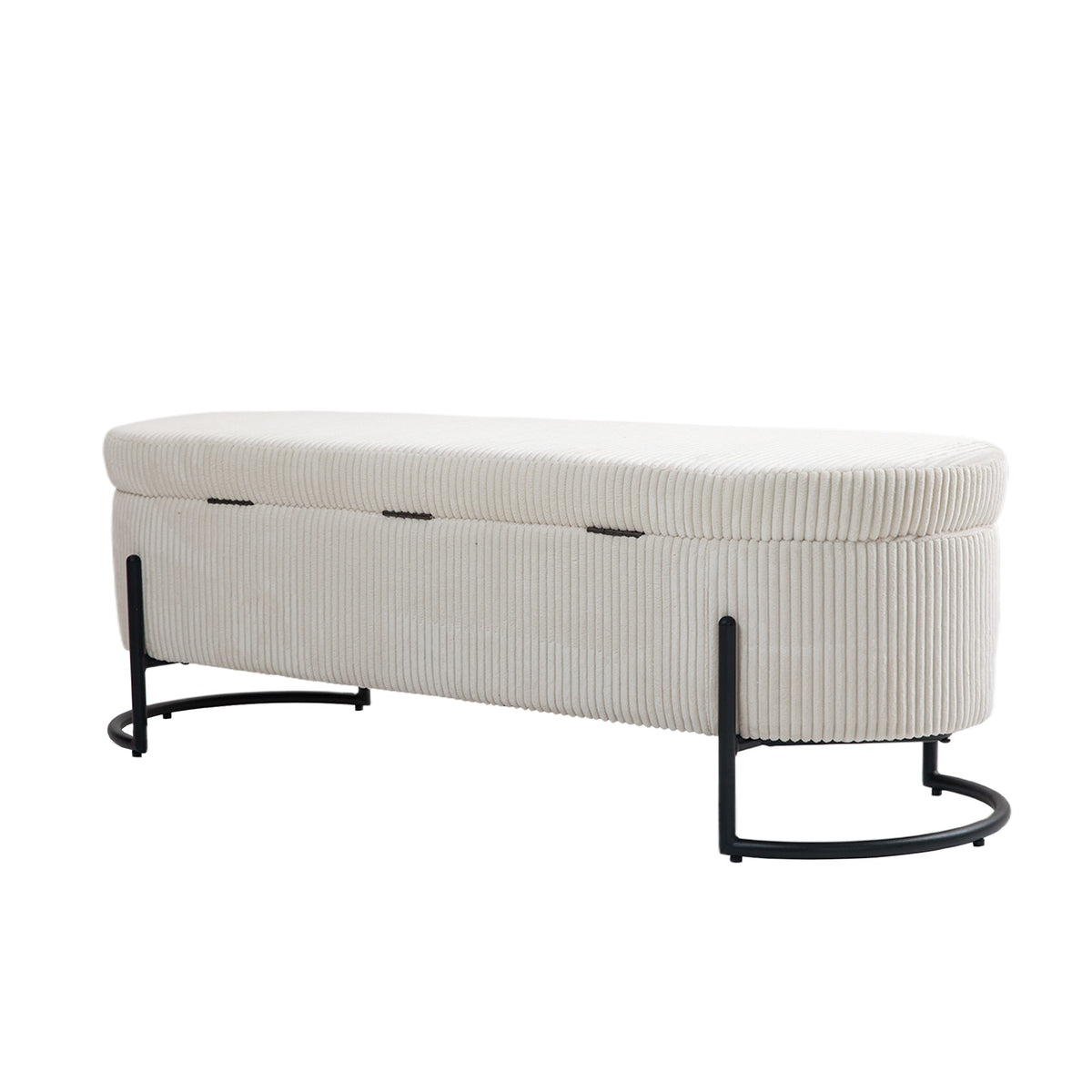 Beige Corduroy Storage Ottoman with Gas-Strut Lift Lid