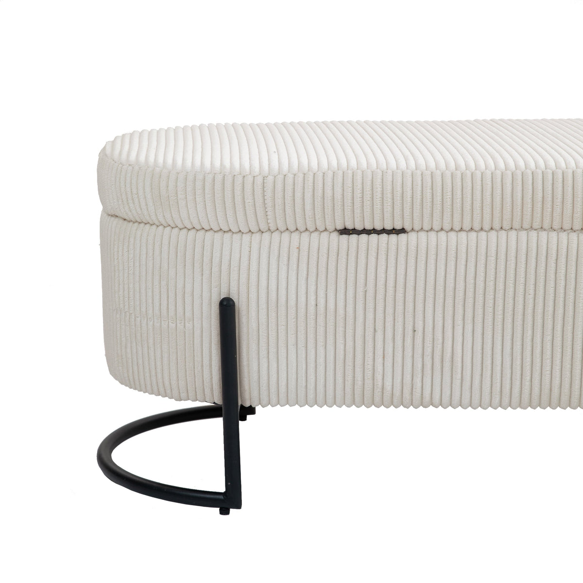 Beige Corduroy Storage Ottoman with Gas-Strut Lift Lid