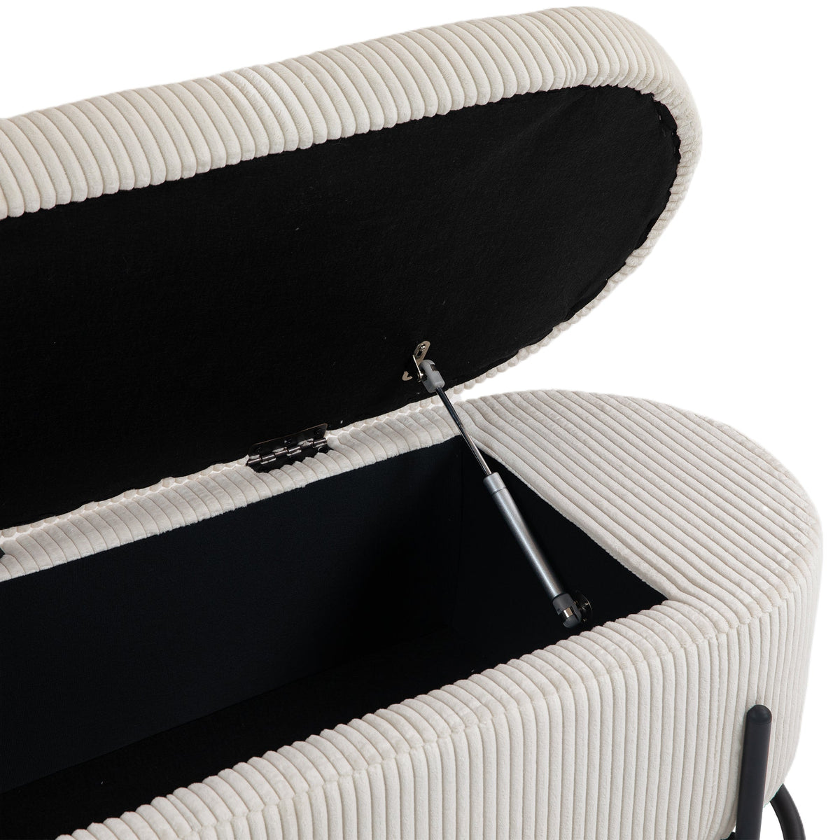 Beige Corduroy Storage Ottoman with Gas-Strut Lift Lid