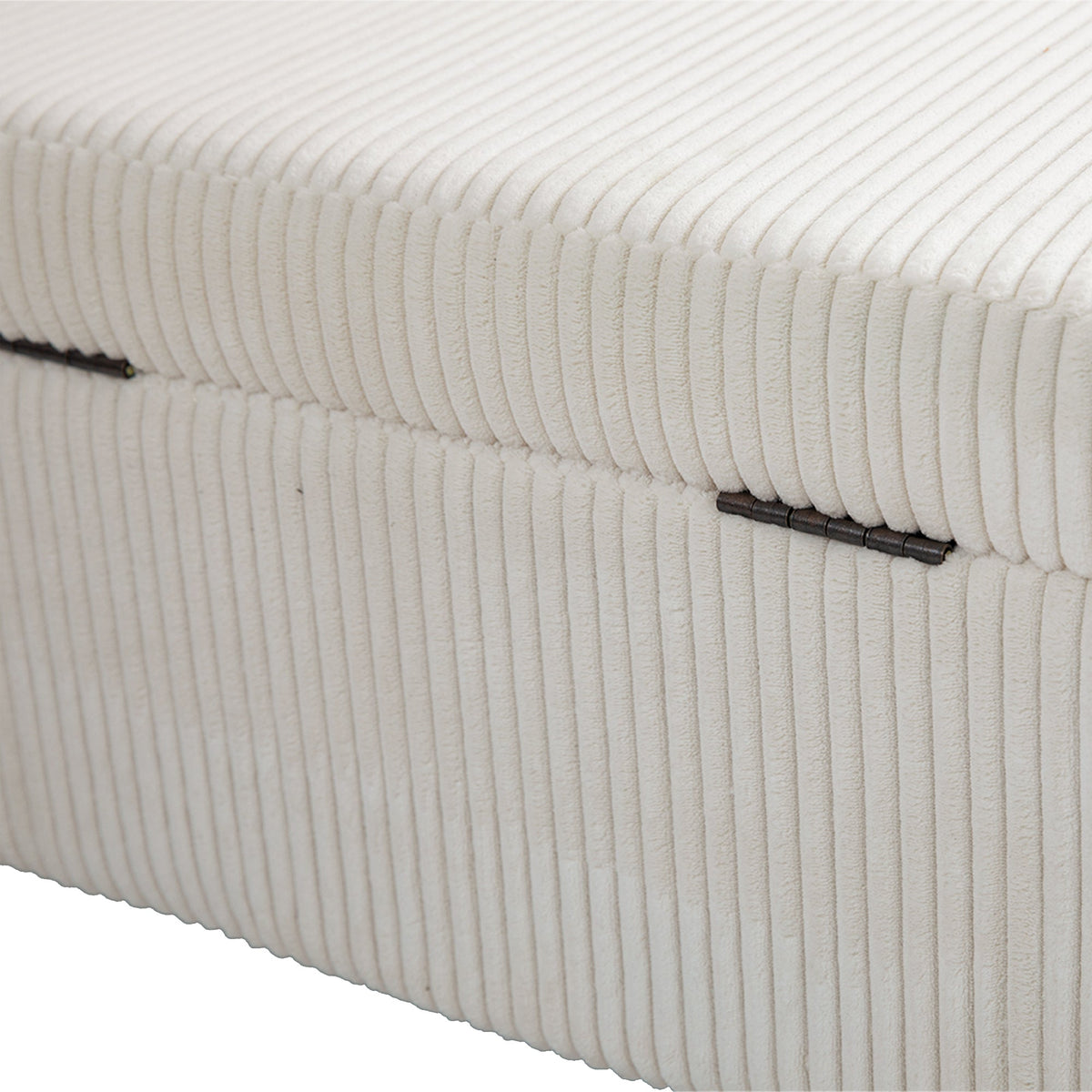 Beige Corduroy Storage Ottoman with Gas-Strut Lift Lid