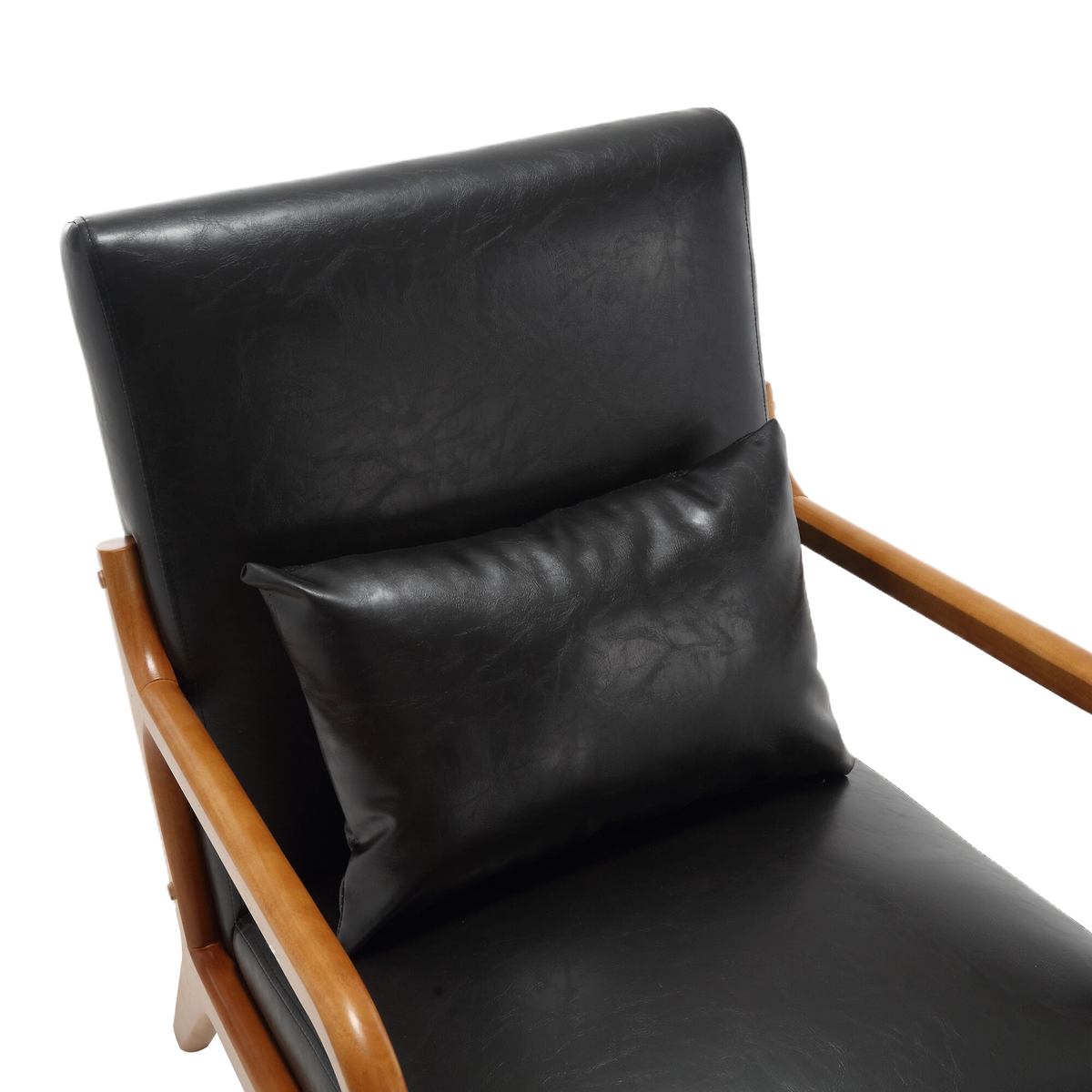 Black Faux Leather Accent Armchair with Lumbar Pillow