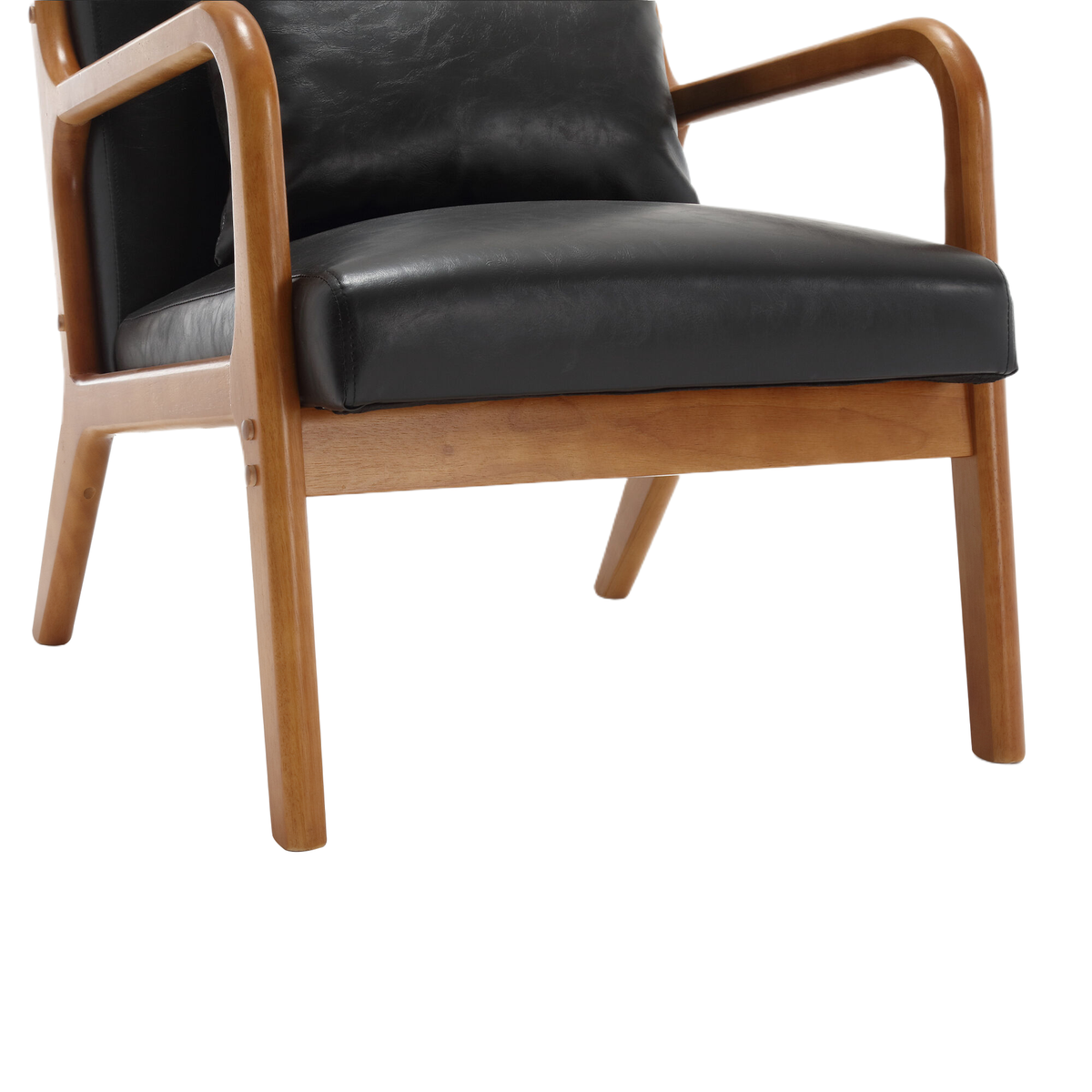 Black Faux Leather Accent Armchair with Lumbar Pillow