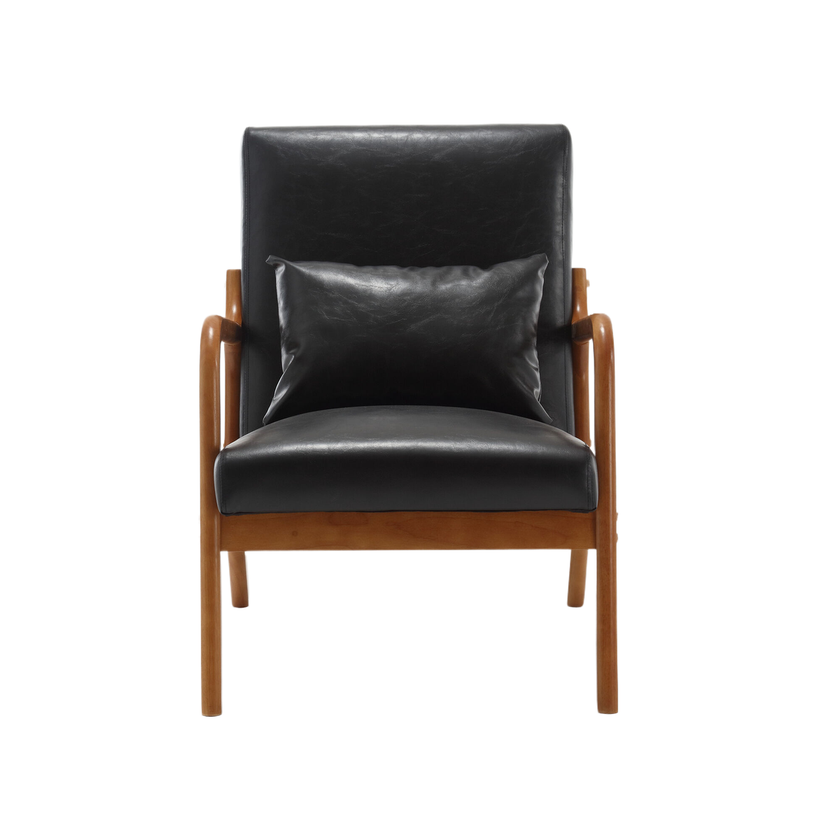 Black Faux Leather Accent Armchair with Lumbar Pillow
