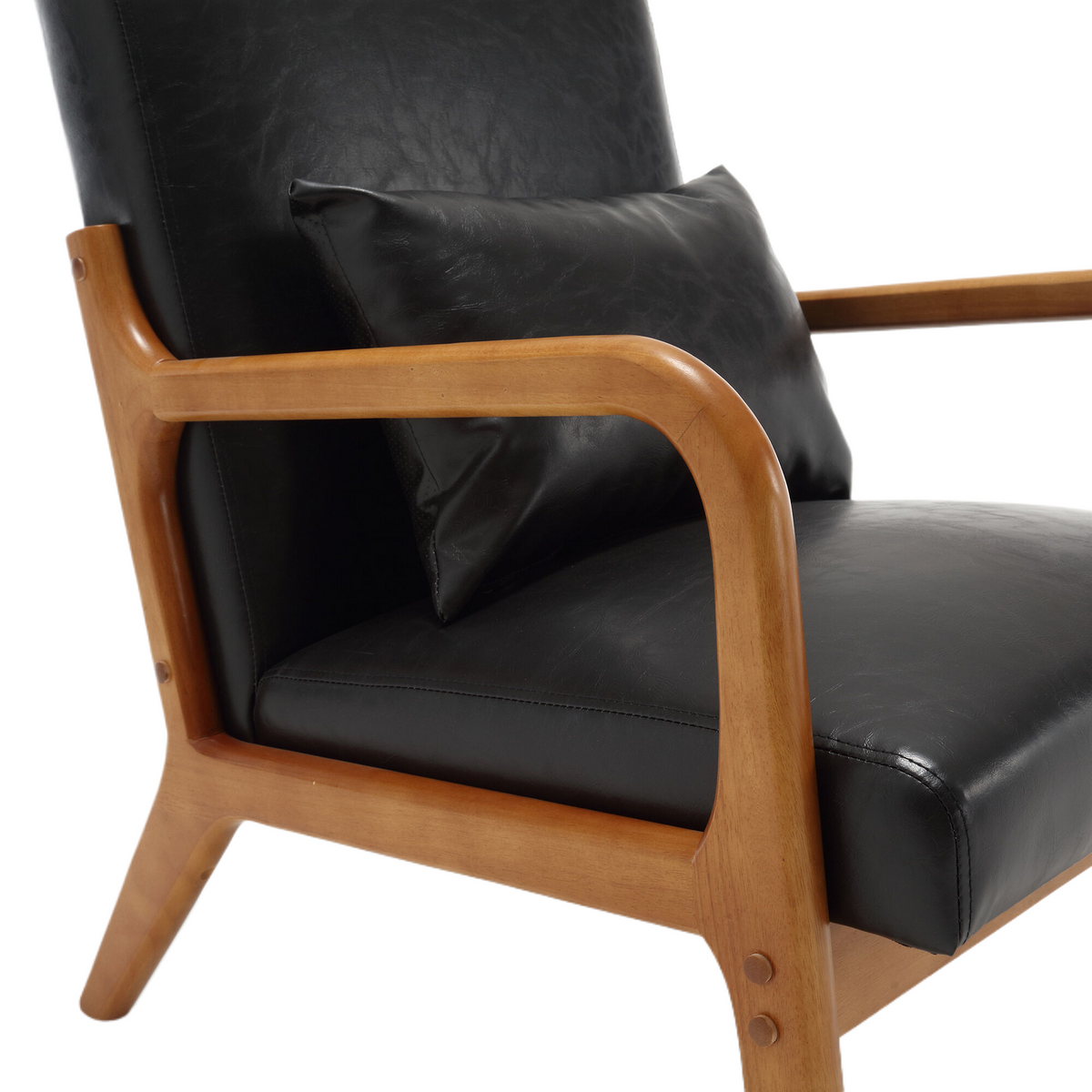 Black Faux Leather Accent Armchair with Lumbar Pillow