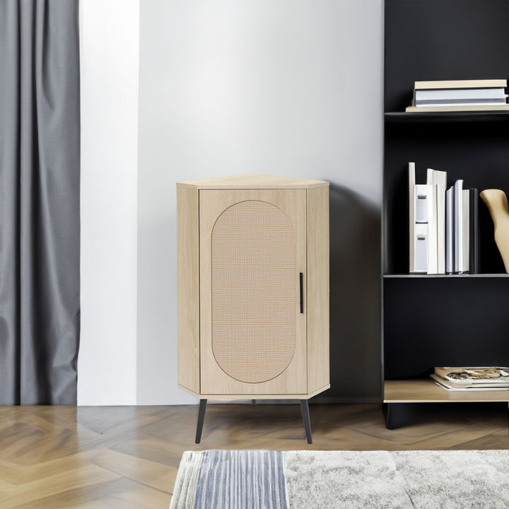 Corner Cabinet with Rattan-Style Door for Small Spaces