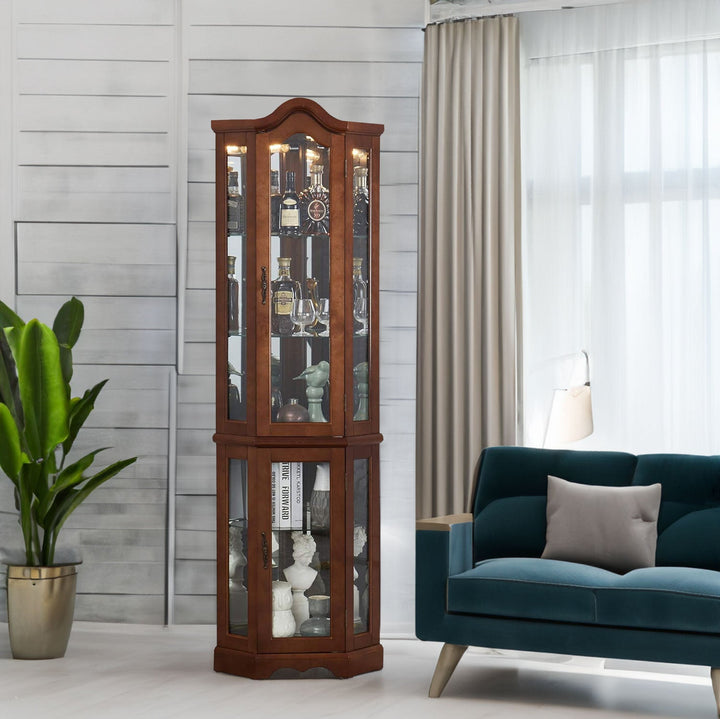 Corner Curio Cabinet with Mirrored Back & Glass Shelves
