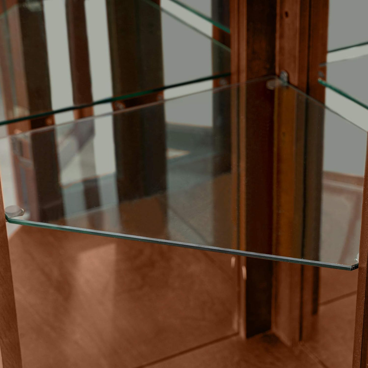 Corner Curio Cabinet with Mirrored Back & Glass Shelves