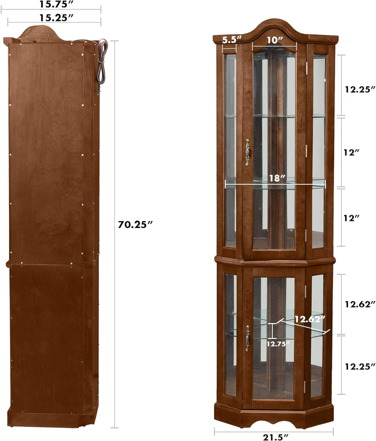 Corner Curio Cabinet with Mirrored Back & Glass Shelves