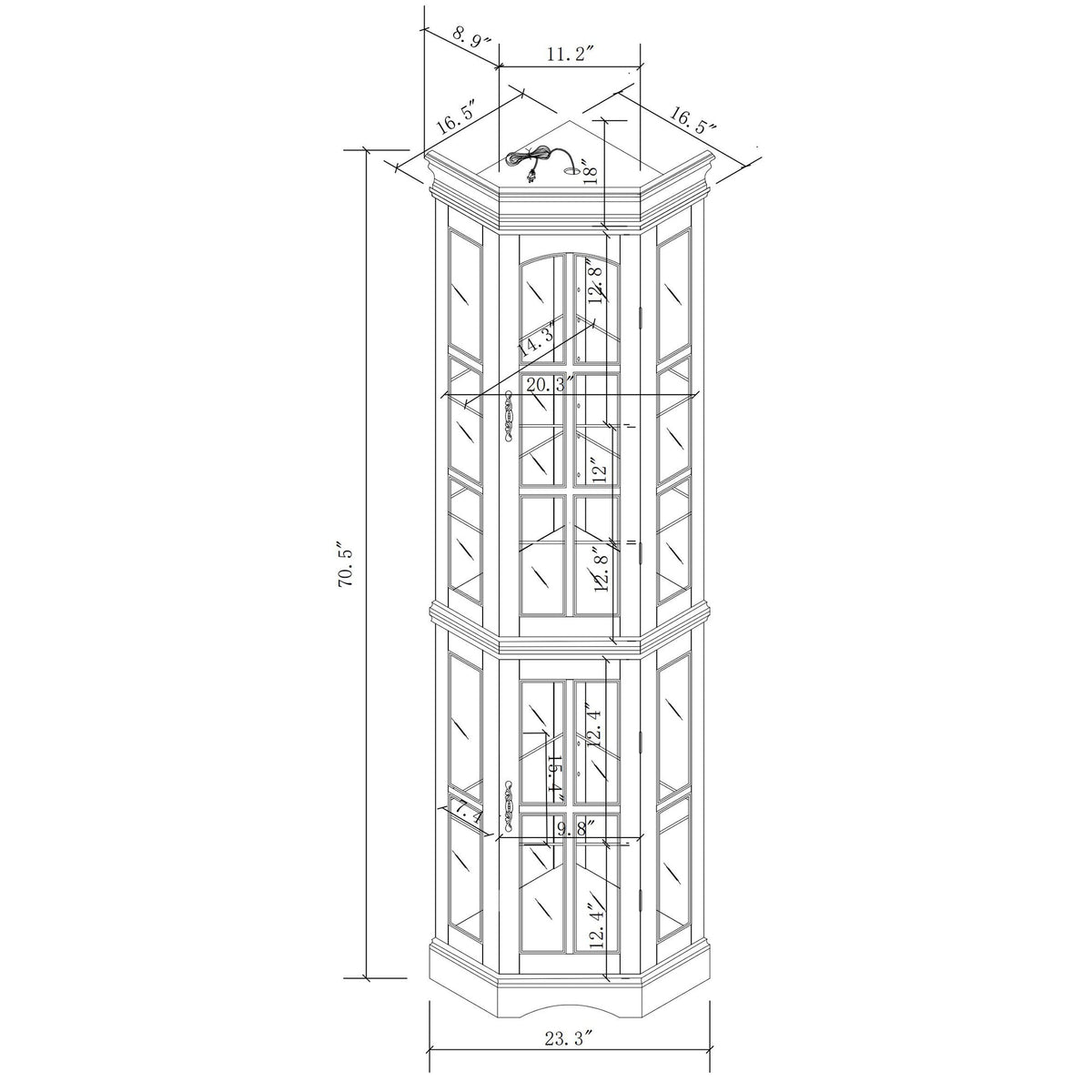 Corner Curio Cabinet with LED Lighting and 5 Shelves