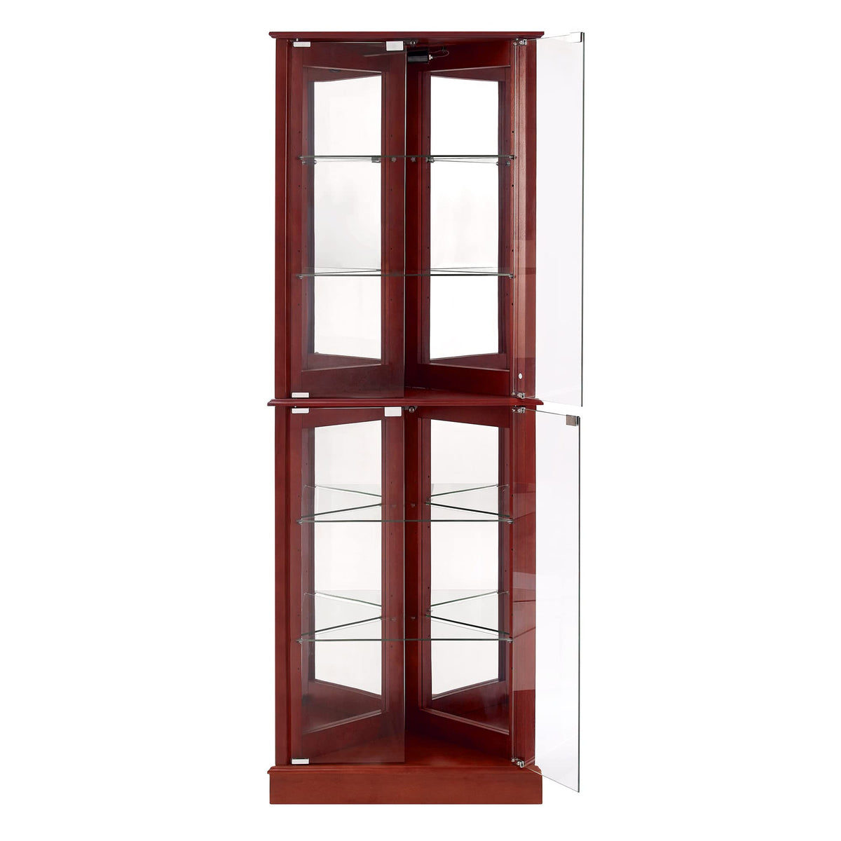 Lighted Corner Curio Cabinet, Cherry, Mirrored Back