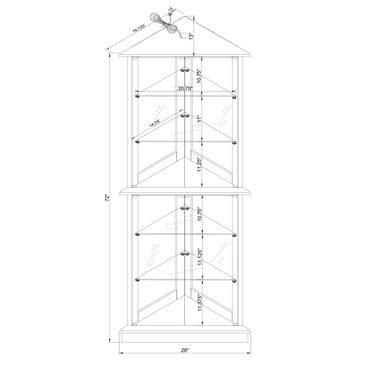 Lighted Corner Curio Cabinet, Cherry, Mirrored Back