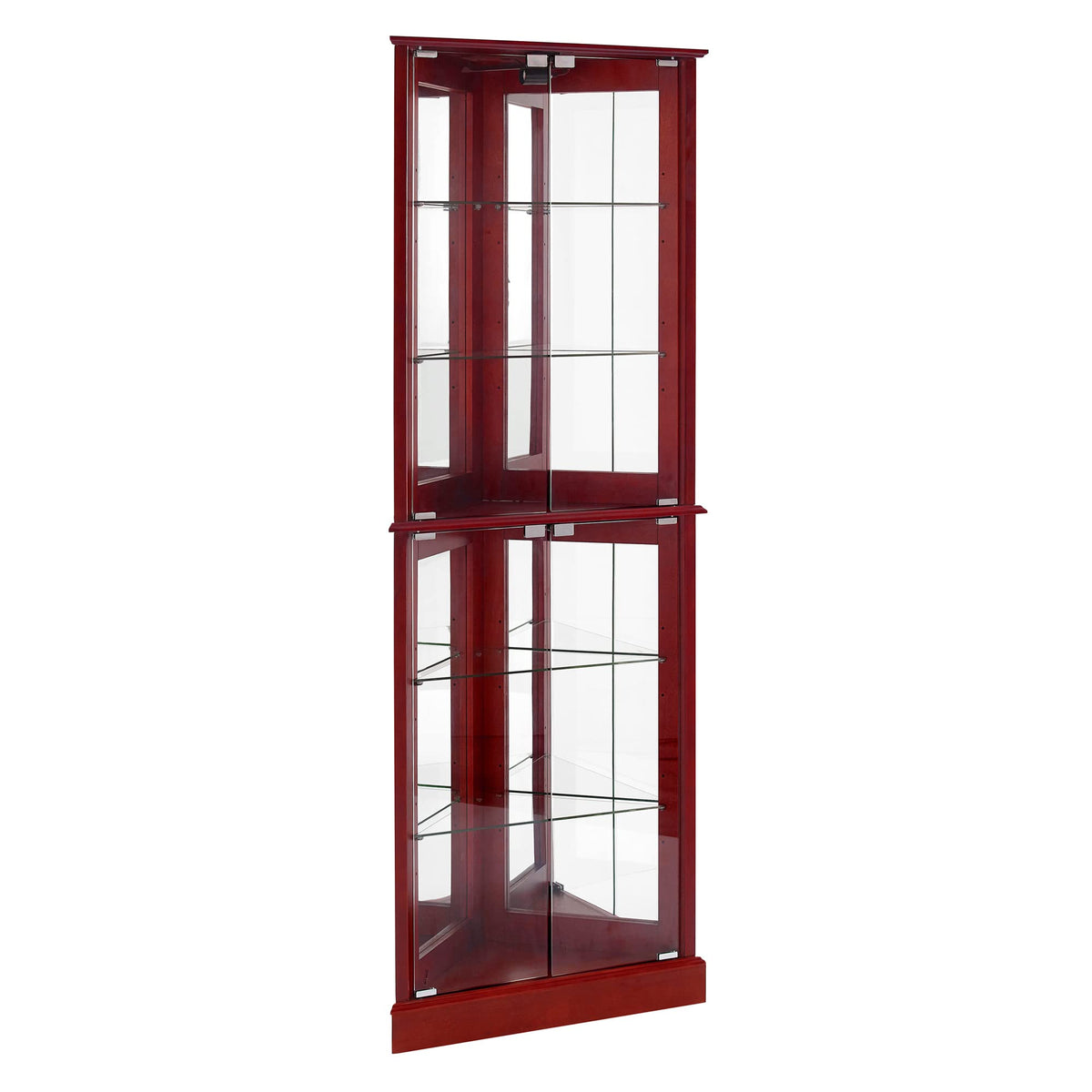 Lighted Corner Curio Cabinet, Cherry, Mirrored Back